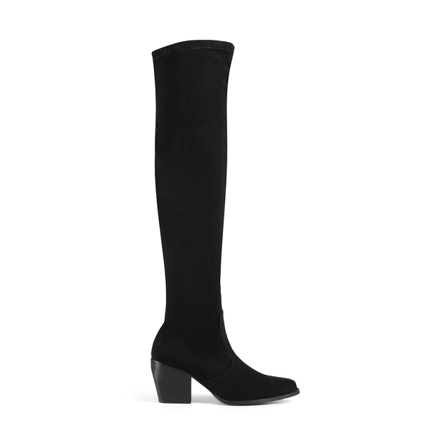 Pointed Toe Thigh High Boots - BLACK SUEDE - 2
